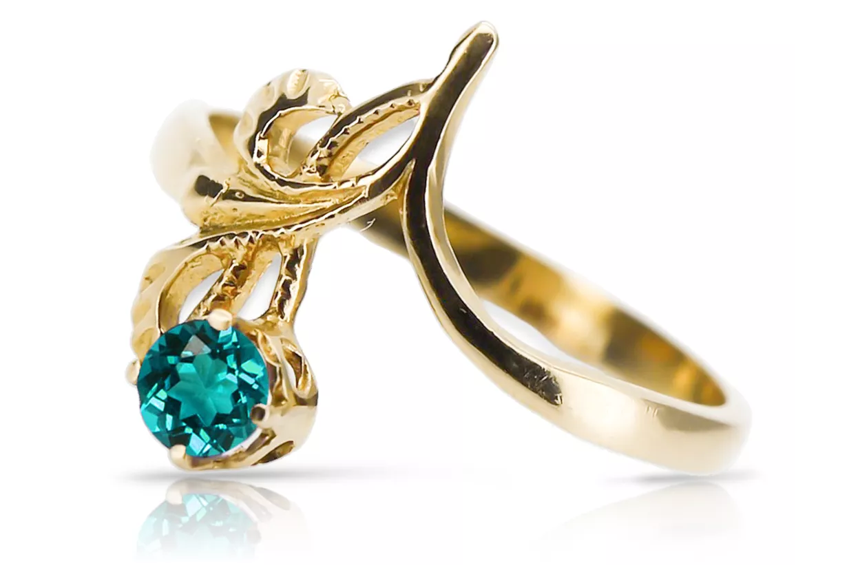 Anneau Aigue-marine Or jaune 14 carats Style vintage vrc095y